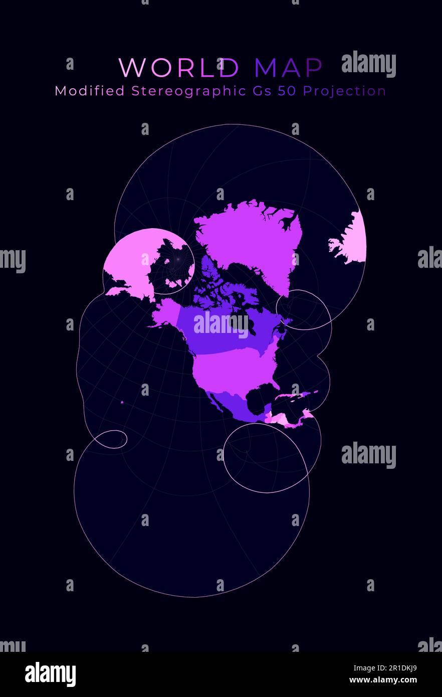 World Map Modified stereographic - World Map Modified Stereographic Projection For The United States Including Alaska And Hawaii Digital World Illustration Bright Pink Neon Colors On 2R1DKJ9 