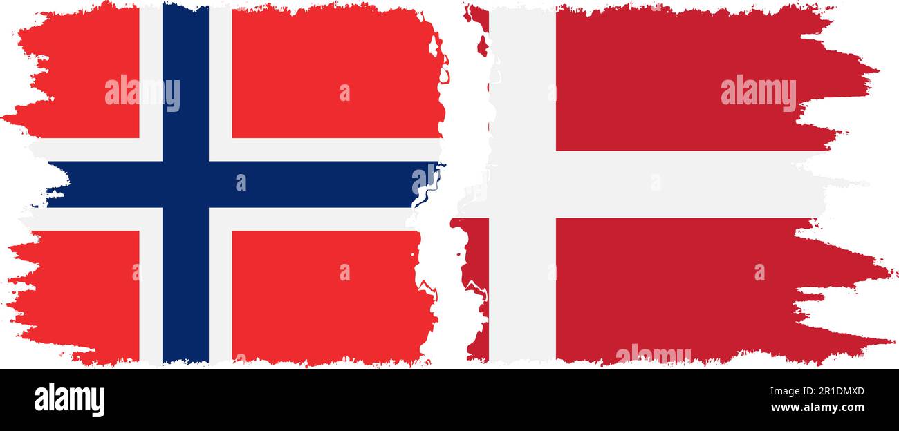 Denmark and Norway grunge flags connection, vector Stock Vector