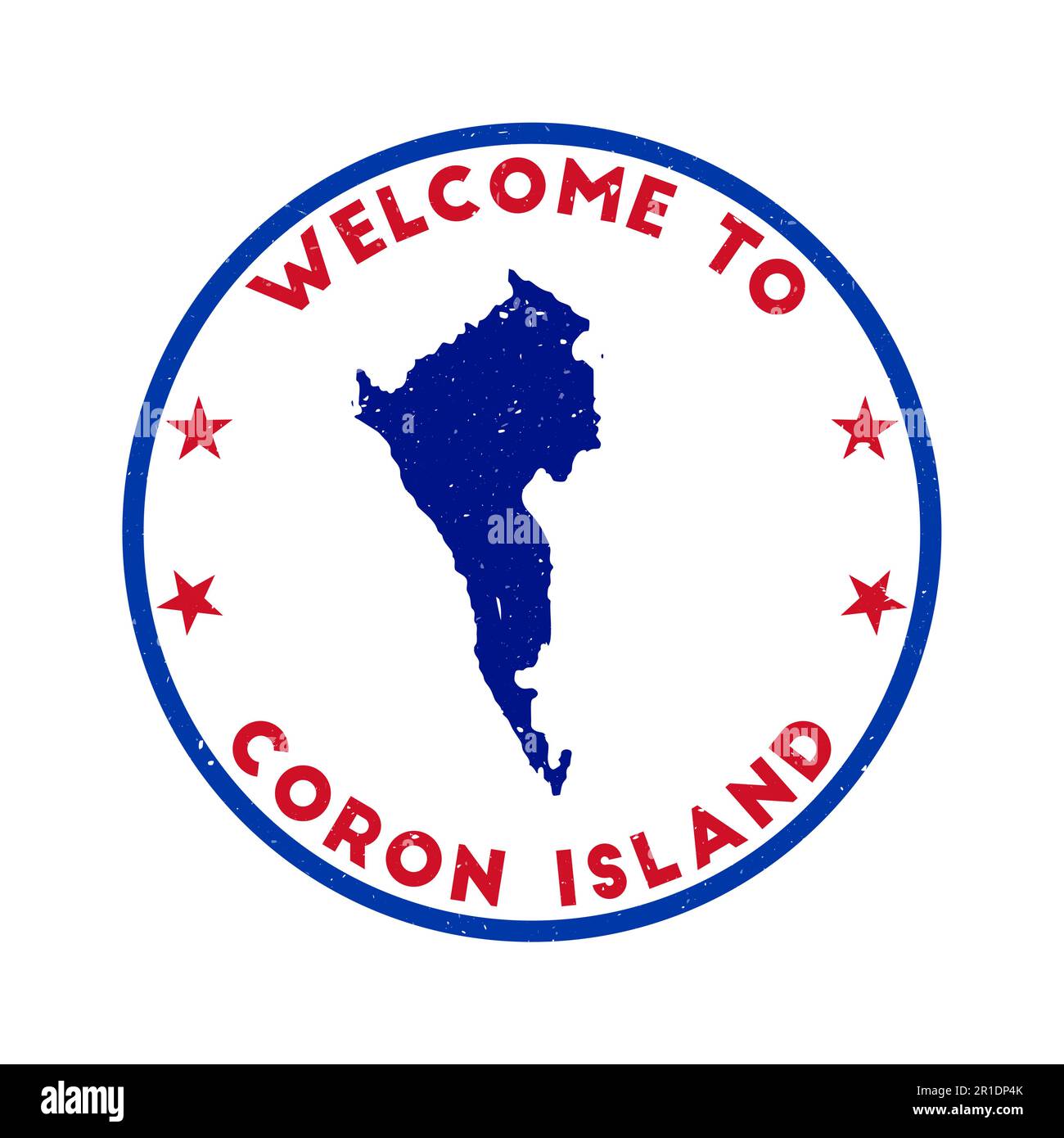 Welcome to Coron Island stamp. Grunge island round stamp with texture in Super Rose Red color theme. Vintage style geometric Coron Island seal. Attrac Stock Vector