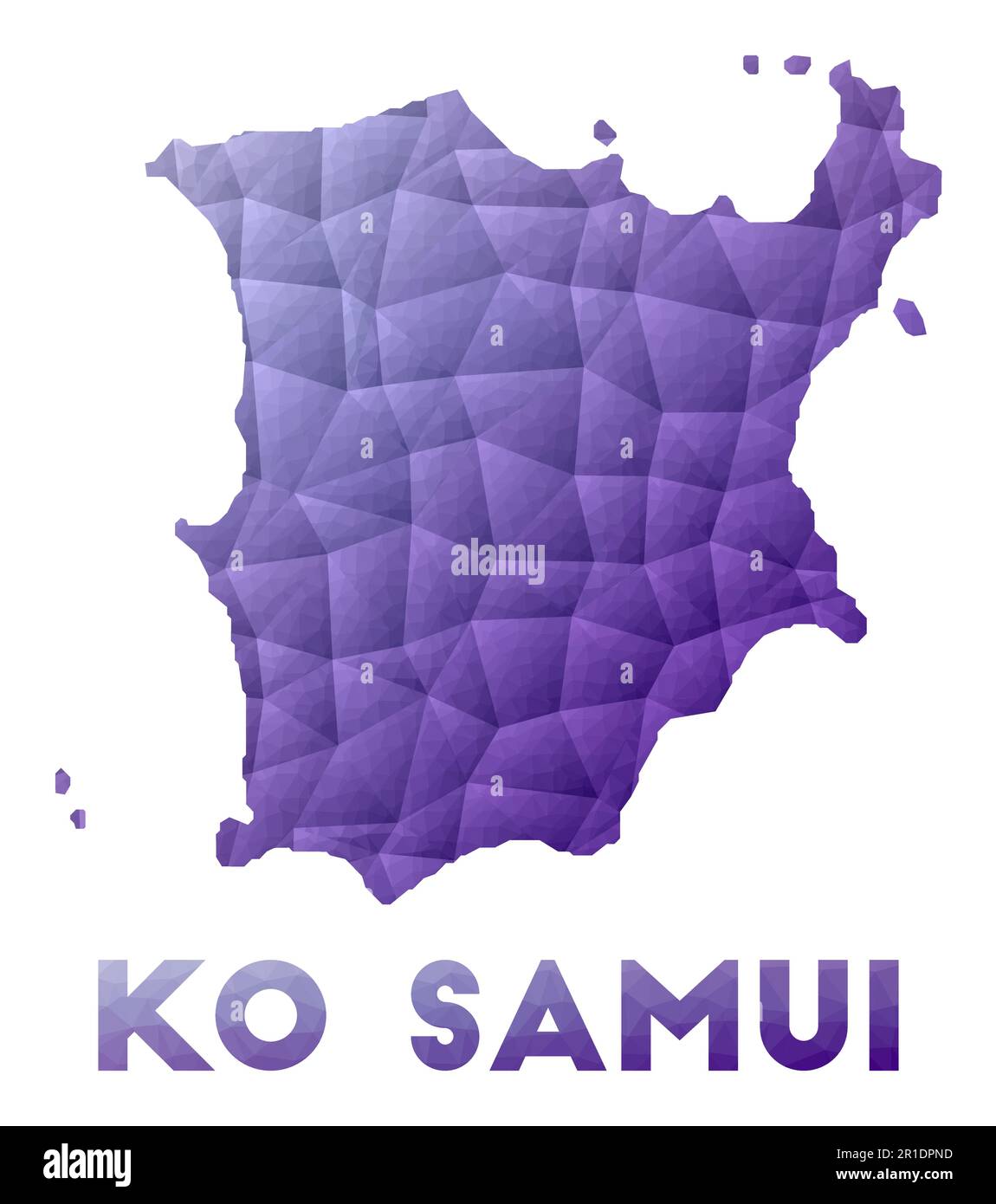 Map of Ko Samui. Low poly illustration of the island. Purple geometric design. Polygonal vector illustration. Stock Vector