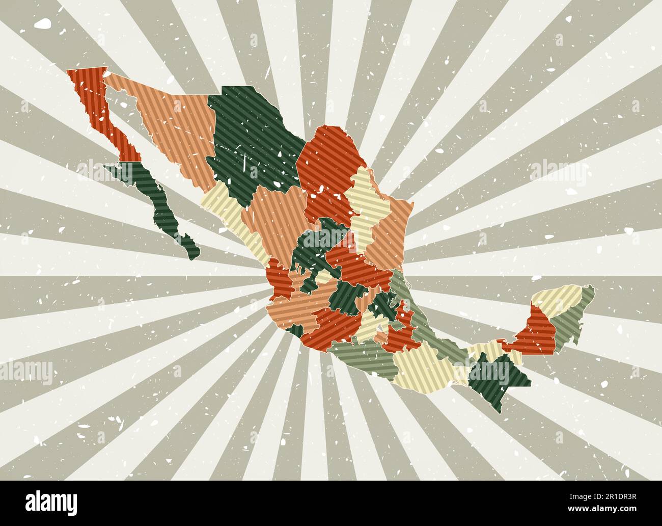 Mexico vintage map Grunge poster - Mexico Vintage Map Grunge Poster With Map Of The Country In Retro Color Palette Shape Of Mexico With Sunburst Rays Background Vector Illustration 2R1DR3R