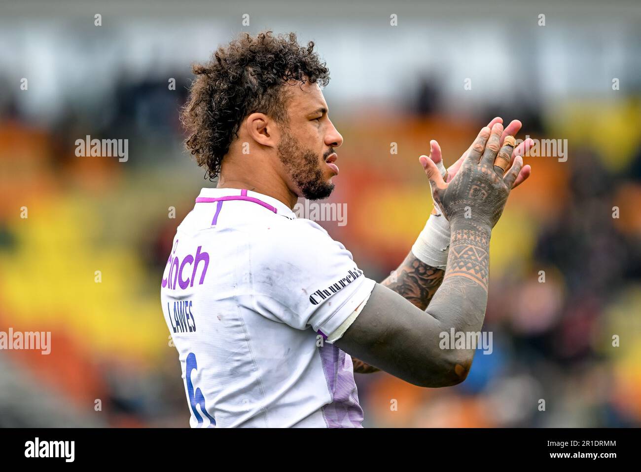 Courtney Lawes of Northampton Saints applauds the Northampton Saints supportryers at the end of the Gallagher Premiership Rugby Play Off Semi Final match between Saracens and Northampton Saints at the Stonex Stadium, London, England on 13 May 2023. Photo by Phil Hutchinson. Editorial use only, license required for commercial use. No use in betting, games or a single club/league/player publications. Credit: UK Sports Pics Ltd/Alamy Live News Stock Photo