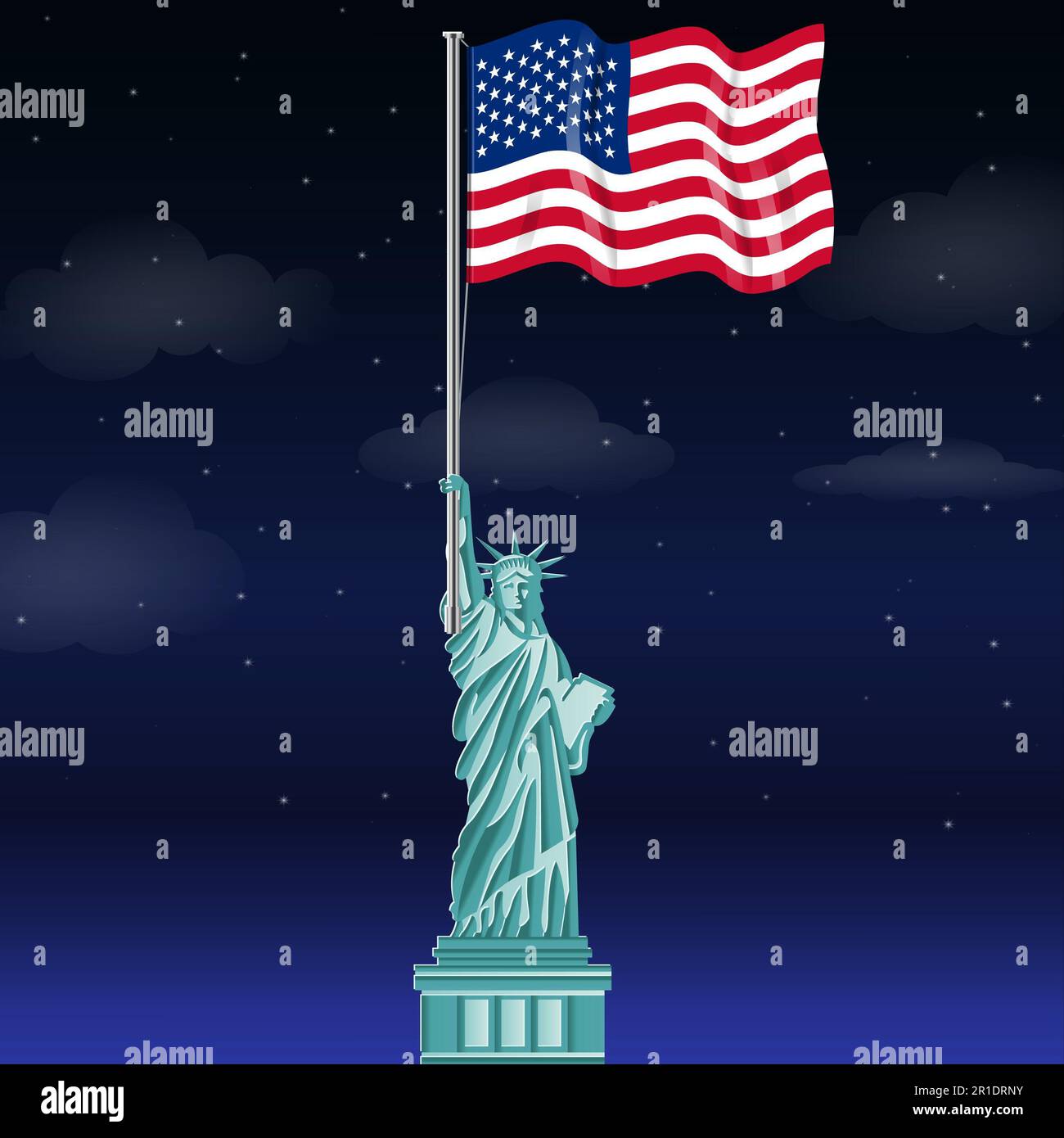 Statue of Liberty and American flag Stock Photo