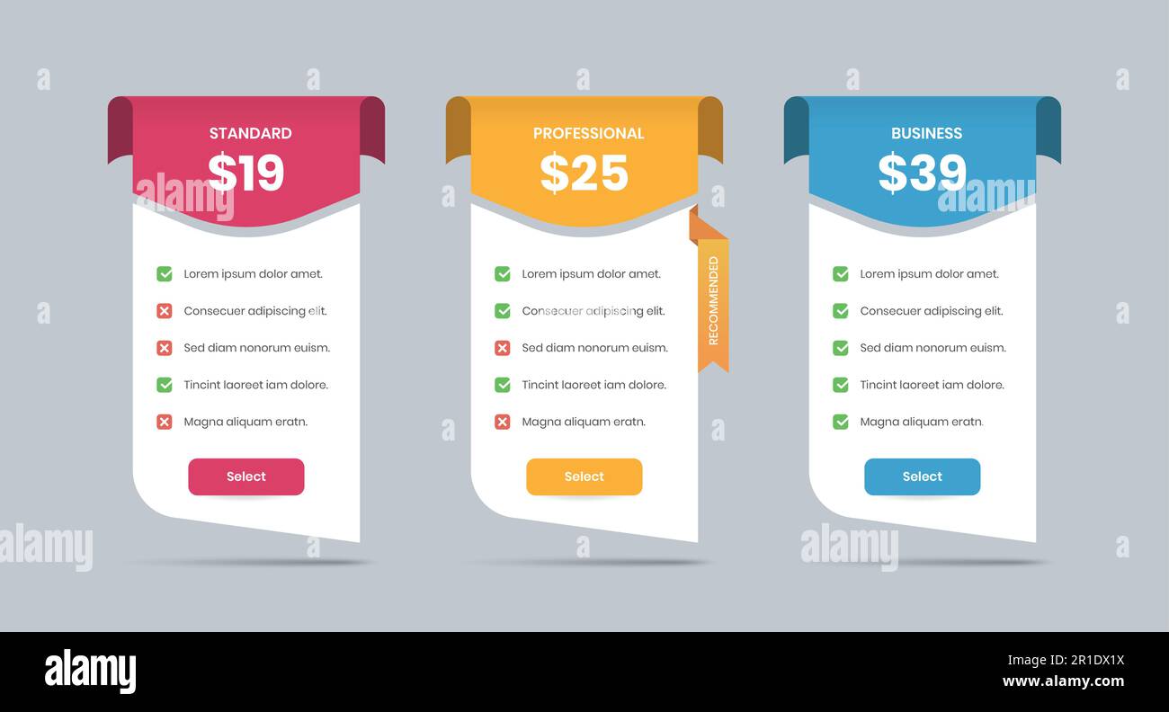 Simple pricing comparison table with checklist on paper fold banner