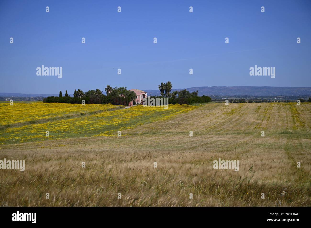 Rural landscape with scenic view of a traditional farmhouse in the ...