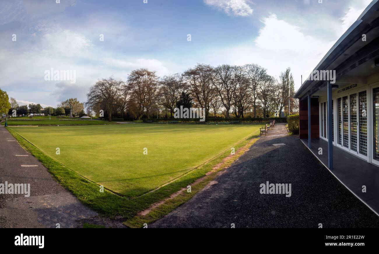The bowling green in Castle Park, Penrith, Cumbria, UK Stock Photo