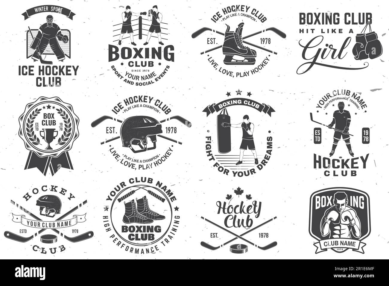 Set of Boxing club and Ice Hockey club badge, logo design. Vector. For