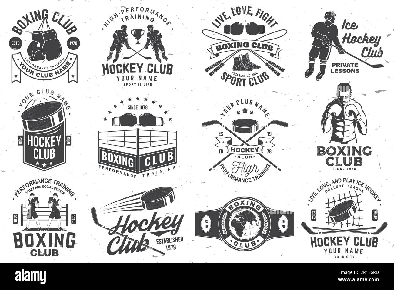 Set of Boxing club and Ice Hockey club badge, logo design. Vector. For