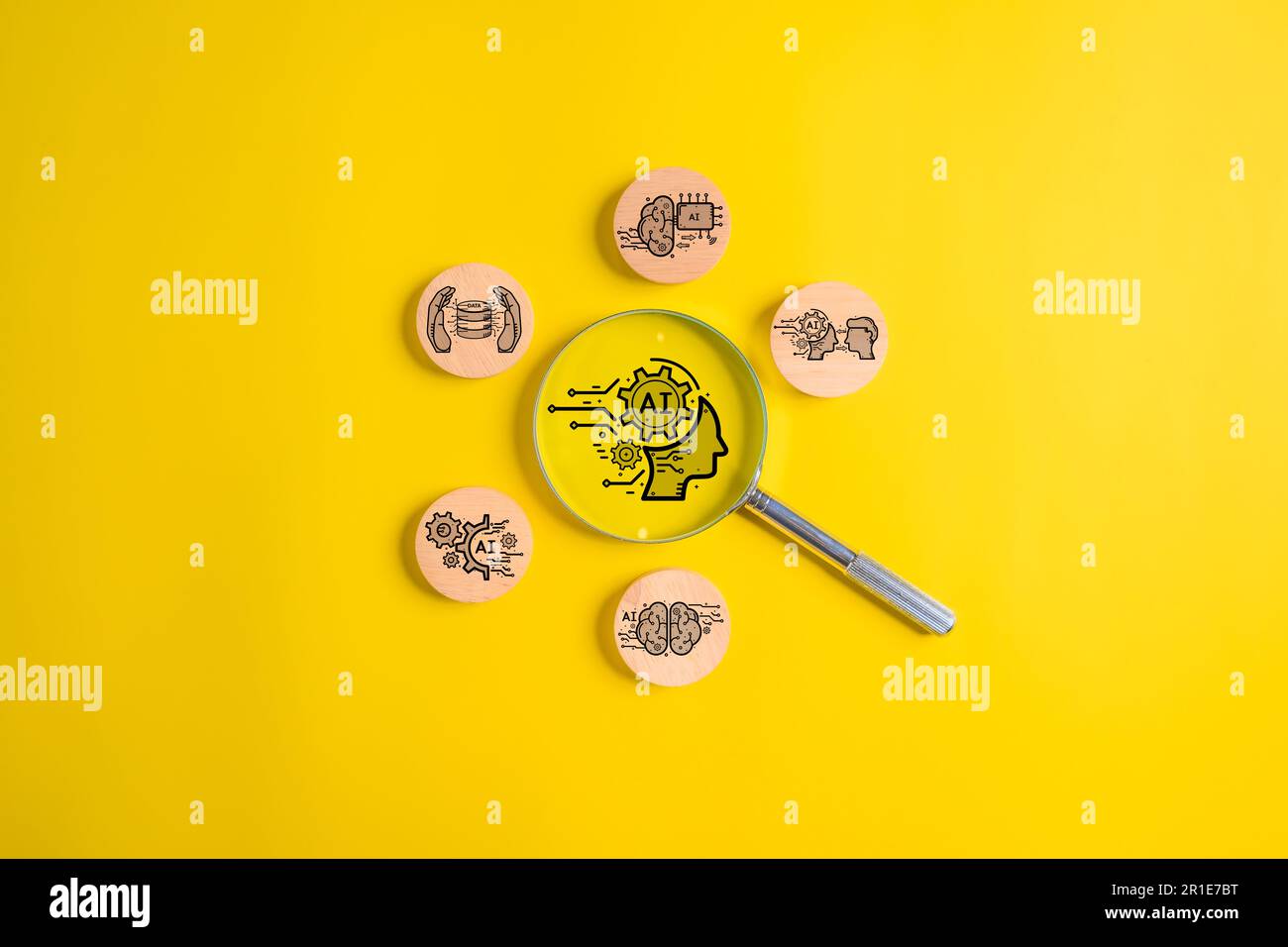 Businessman with smart Artificial Intelligence AI technology Stock Photo