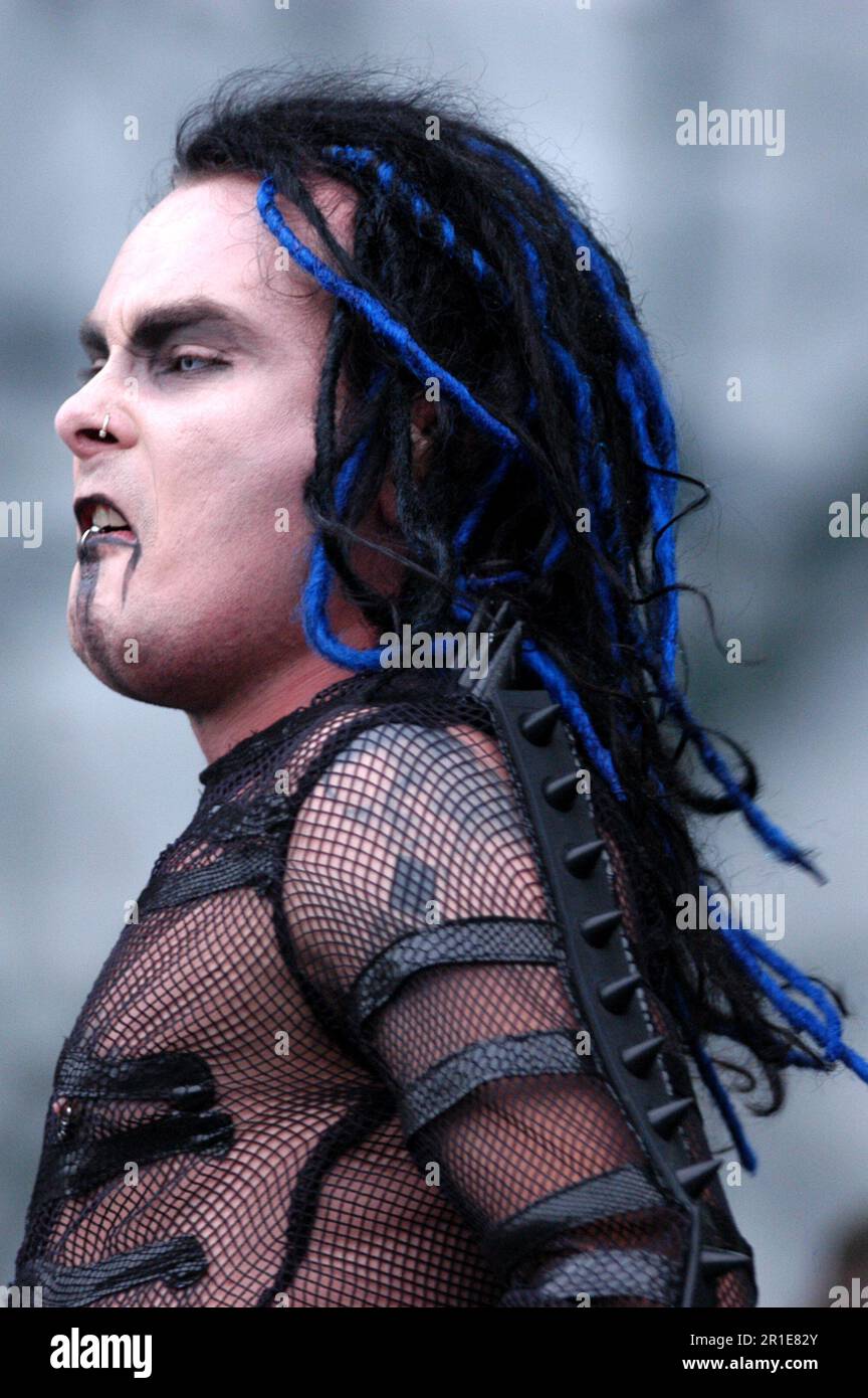 Imola Italy 2003-06-15 : Dani Filth singer of Cradle of Filth in concert at the Heiniken Jammin Festival Stock Photo