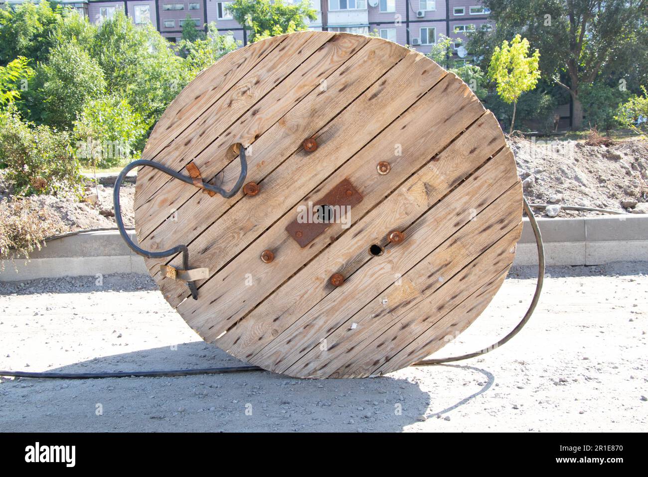 Wooden cable reel hi-res stock photography and images - Alamy