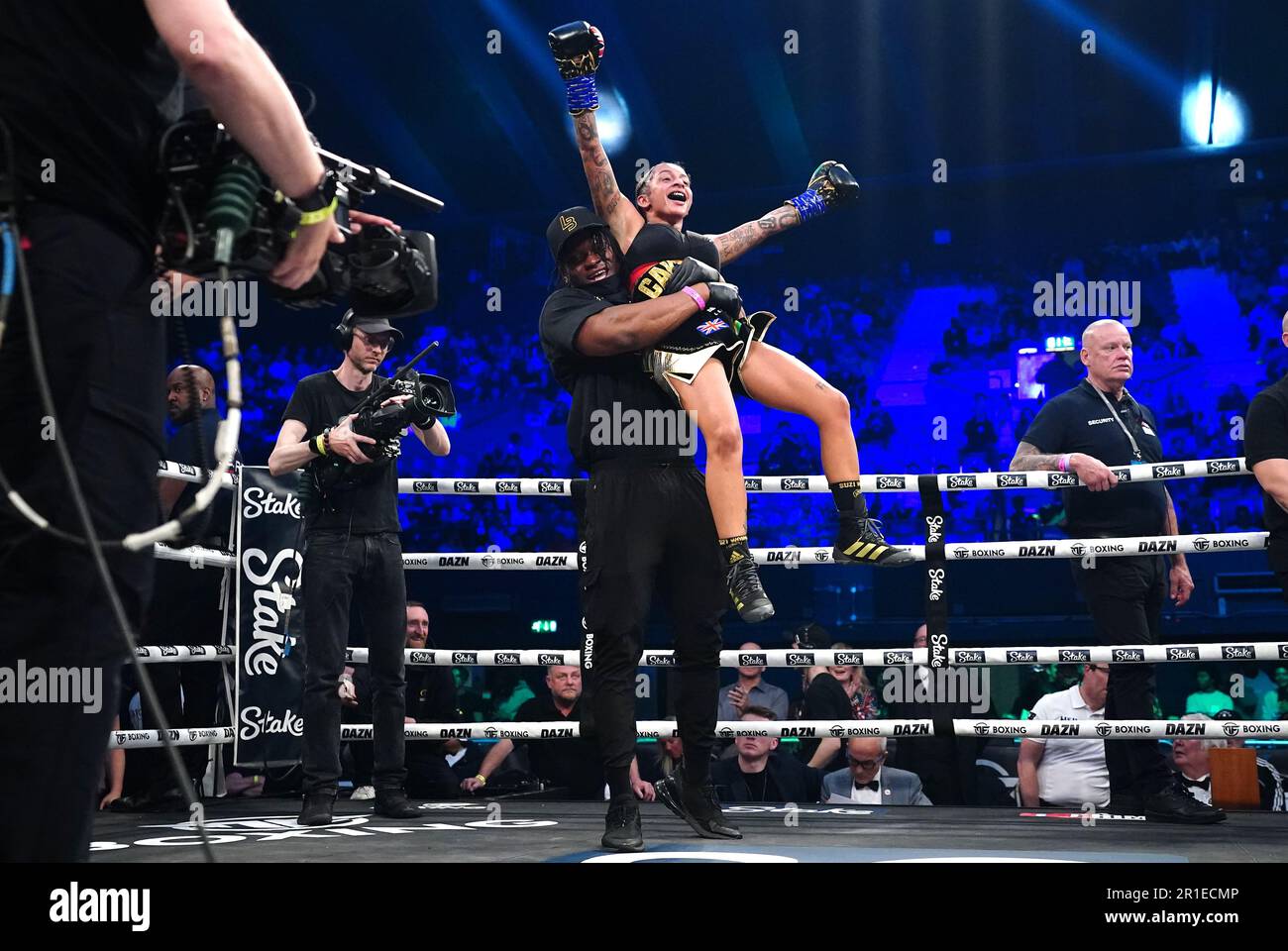 Paigey Cakey celebrates winning against Tenessee Thresh after the Super-Bantamweight bout at the OVO Arena Wembley, London. Picture date: Saturday May 13, 2023. Stock Photo