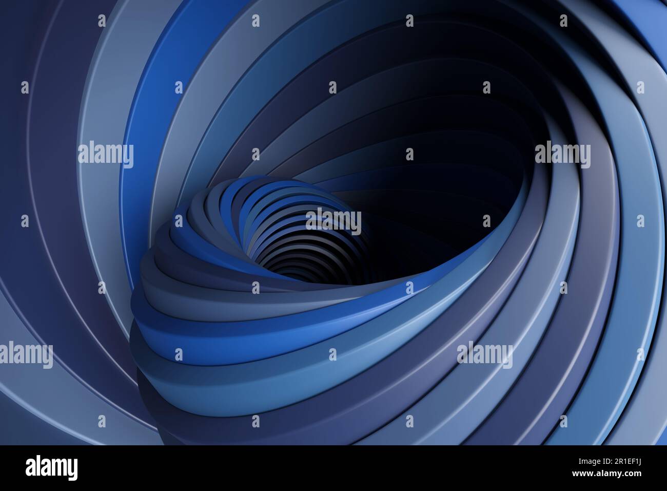 Different sizes of rings in shades of blue twisted to form the abstract ...