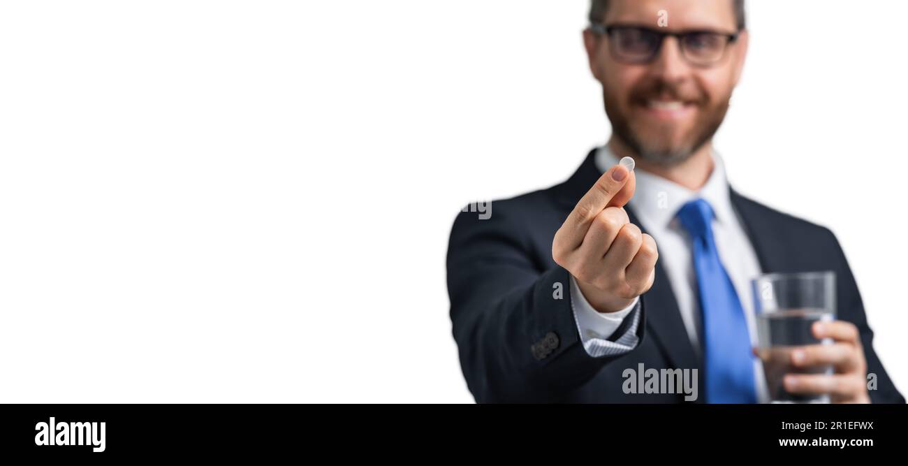 Tired, headache and eye strain. Business man in suit with stress