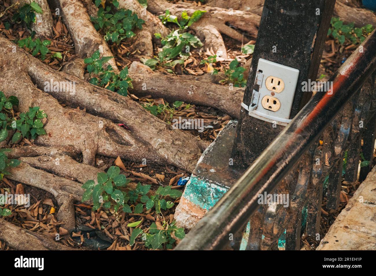 public power outlets in the city center of Merida, Mexico Stock Photo