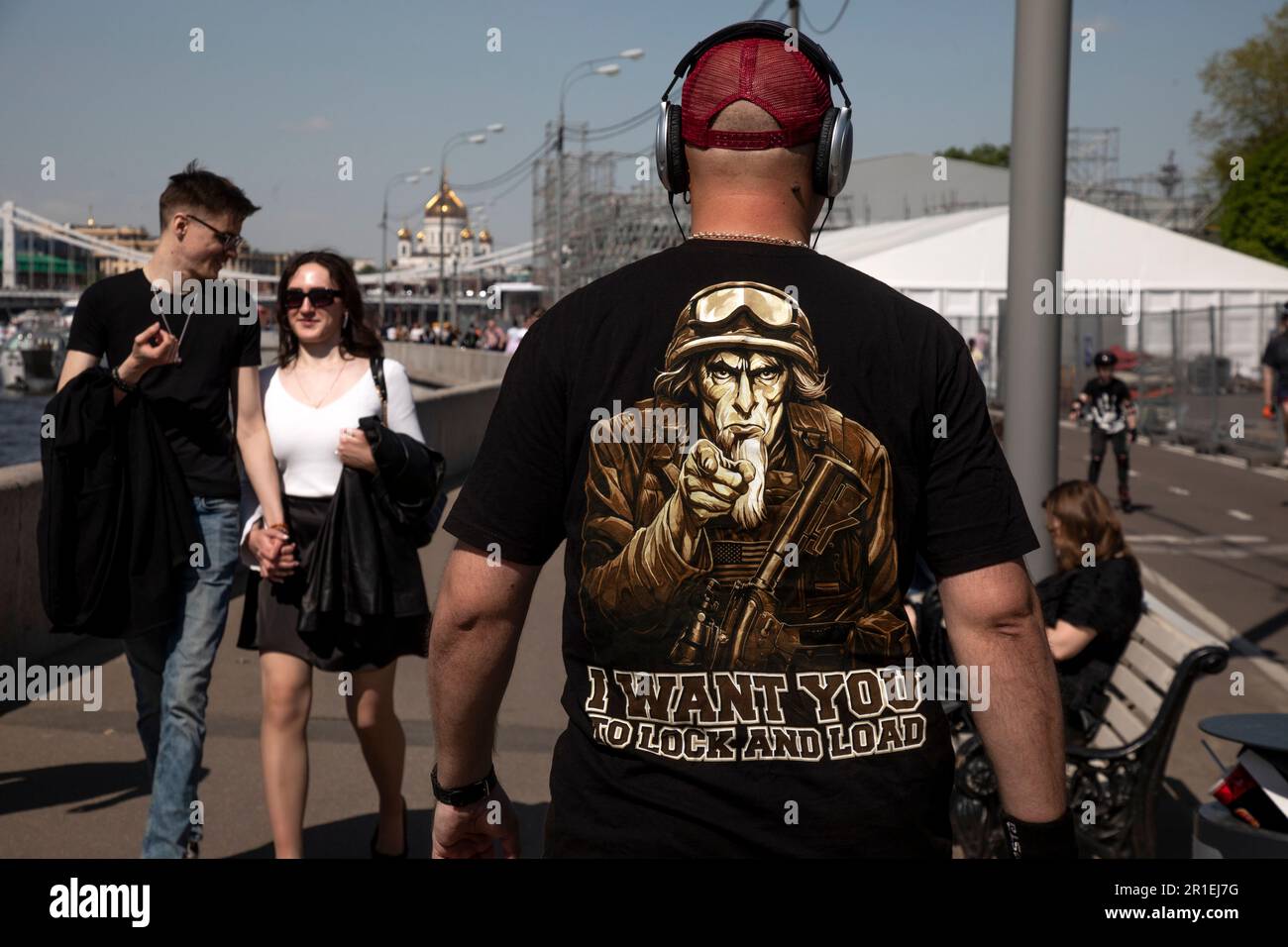 Moscow, Russia. 13th May, 2023. People walk along the embankment in Gorky Park in the center of Moscow on a warm sunny day Stock Photo