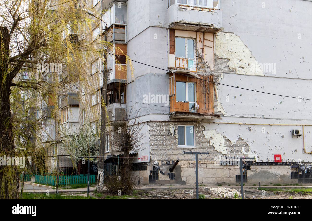 Burnt apartments in a multistorey residential building, the