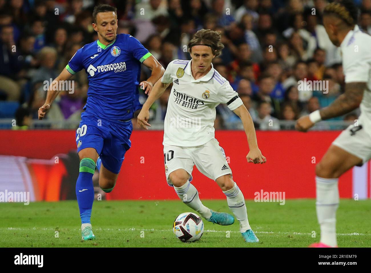 Madrid, Spain. 13th May, 2023. Real Madrid´s Luka Modri?? en acciòn durante el partido de Liga Jornada 34 disputado en el Nuevo Santiago Bernabeu, Madrid entre el Real Madrid y Getafe, el 13 de Mayo 2023. Credit: Edward F. Peters/Alamy Live News Stock Photo