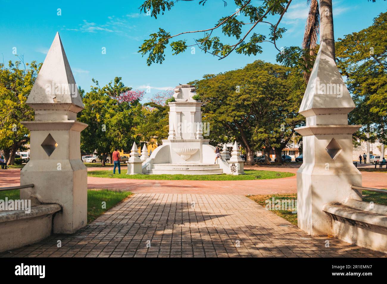 the entrance to Parque IV Centenario in the city of Campeche, Mexico Stock Photo