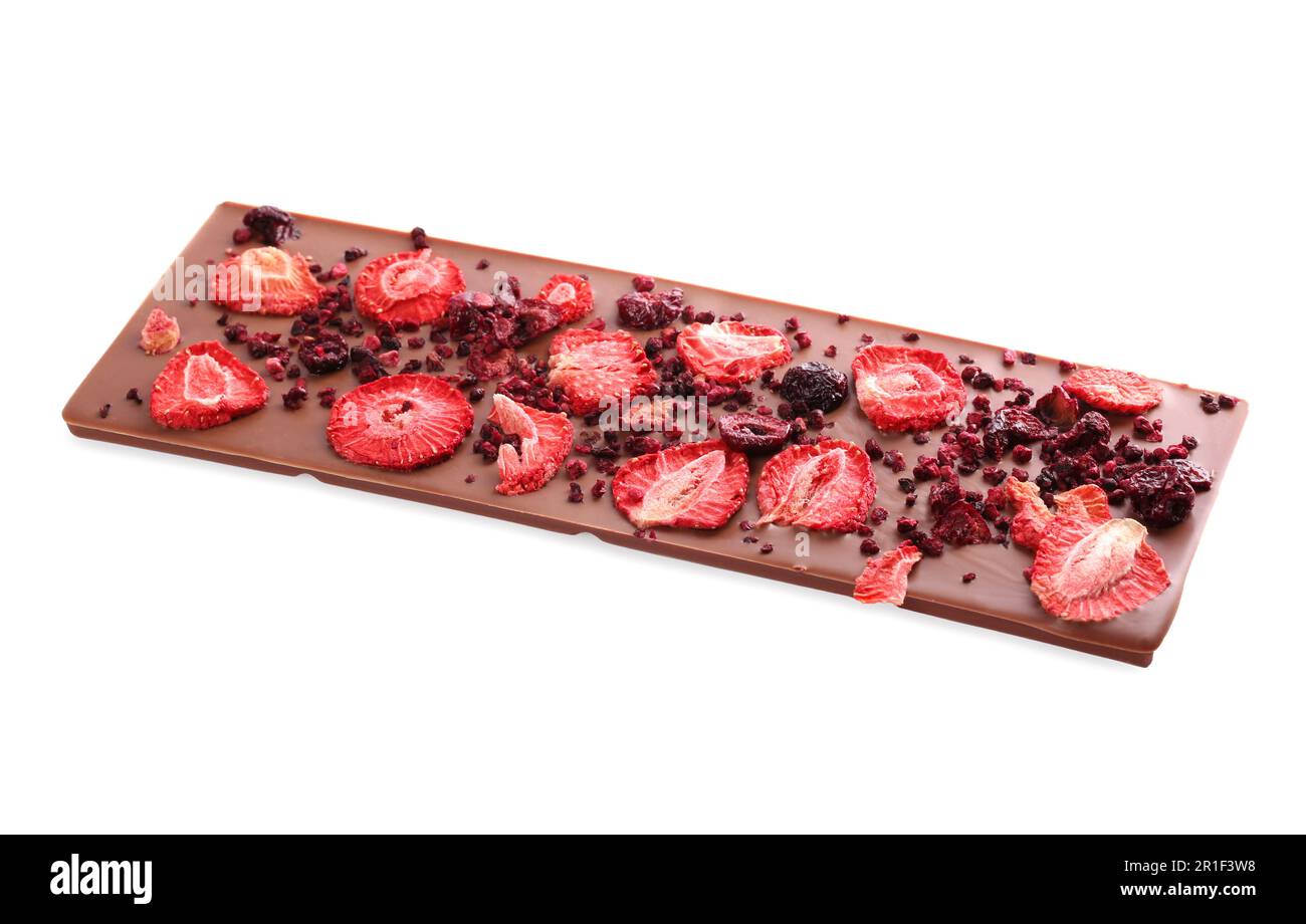Chocolate bar with freeze dried berries isolated on white Stock Photo ...