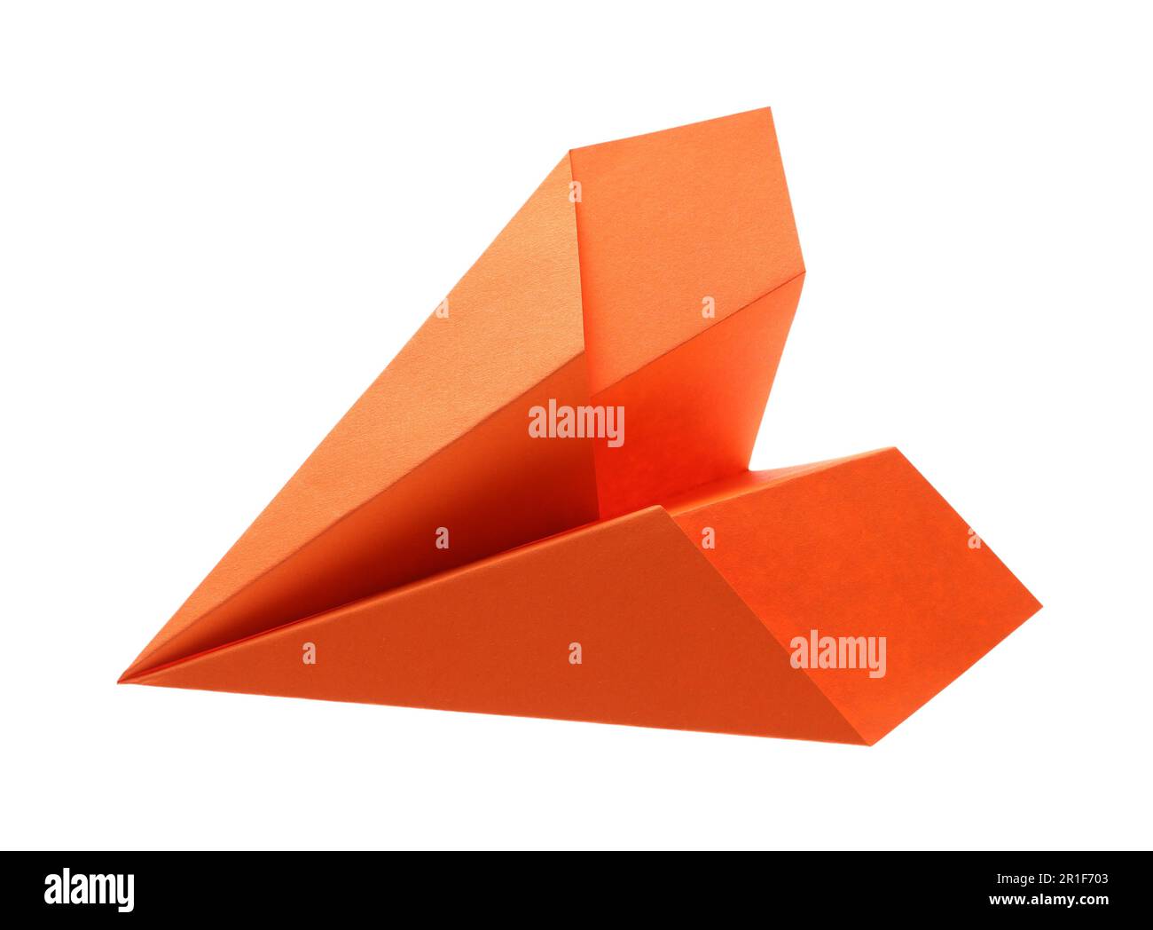 Handmade orange paper plane isolated on white Stock Photo