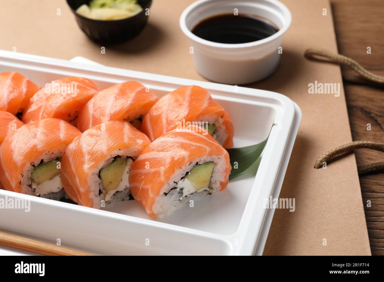 Plastic Food Container with Sushi from Restaurant on Isolated