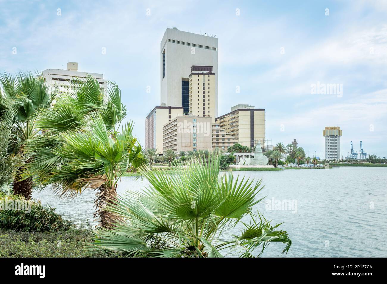 Jeddah downtown central district and lake Ar Arbaeen park, Saudi Arabia Stock Photo