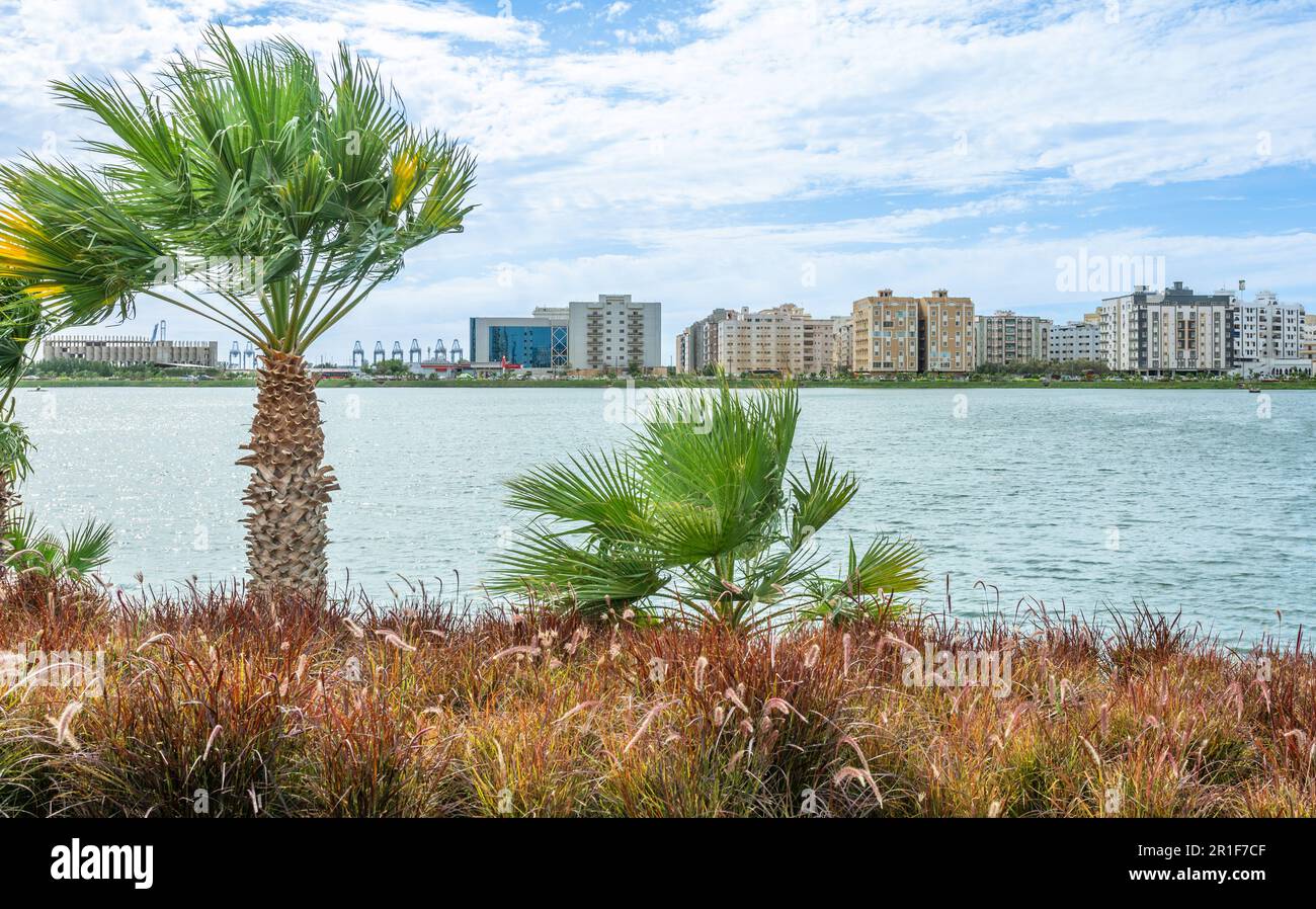 Jeddah downtown central district and lake Ar Arbaeen park, Saudi Arabia Stock Photo