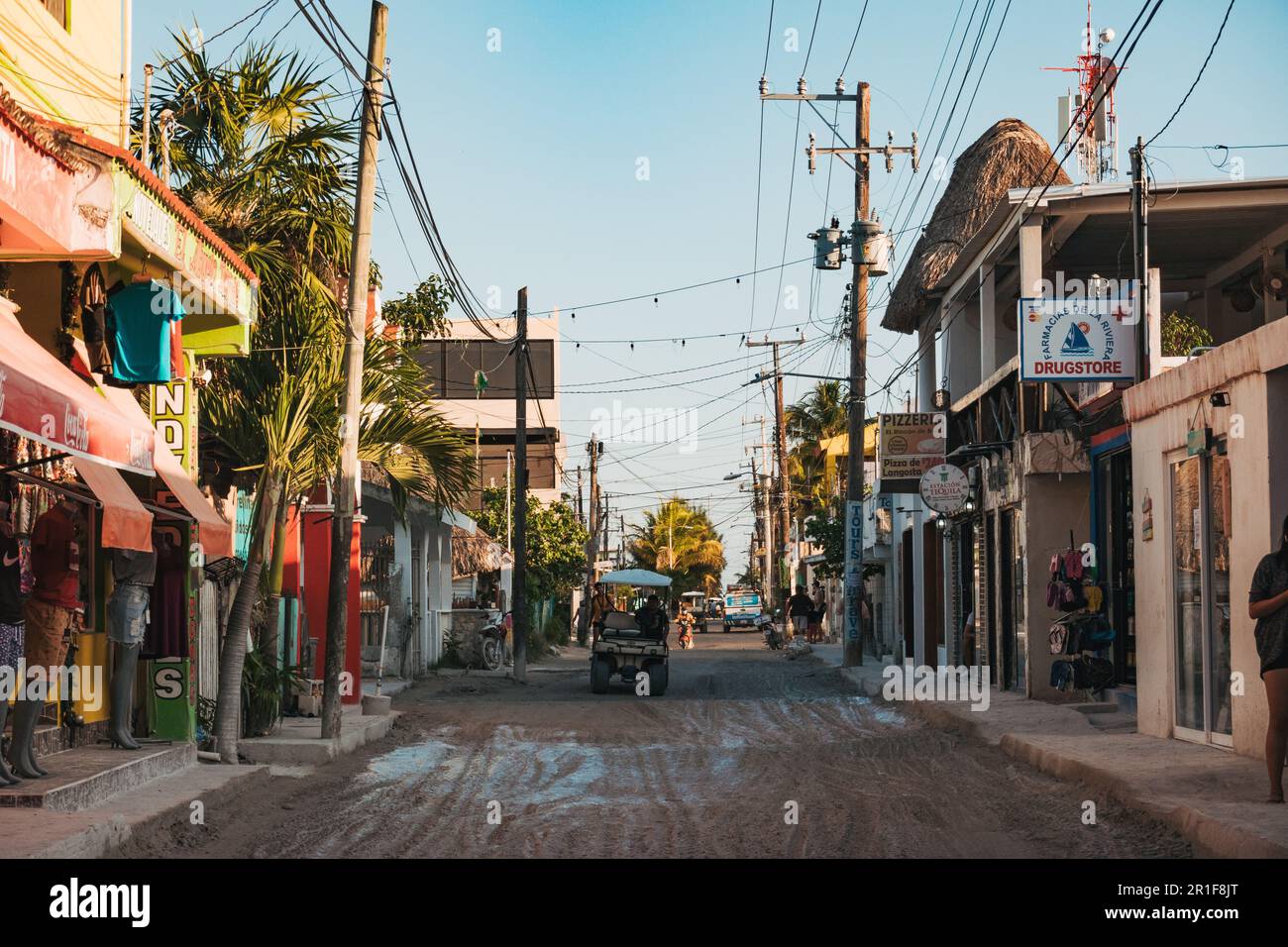 wet, muddy streets of Holbox, Mexico, after heavy rainfall Stock Photo
