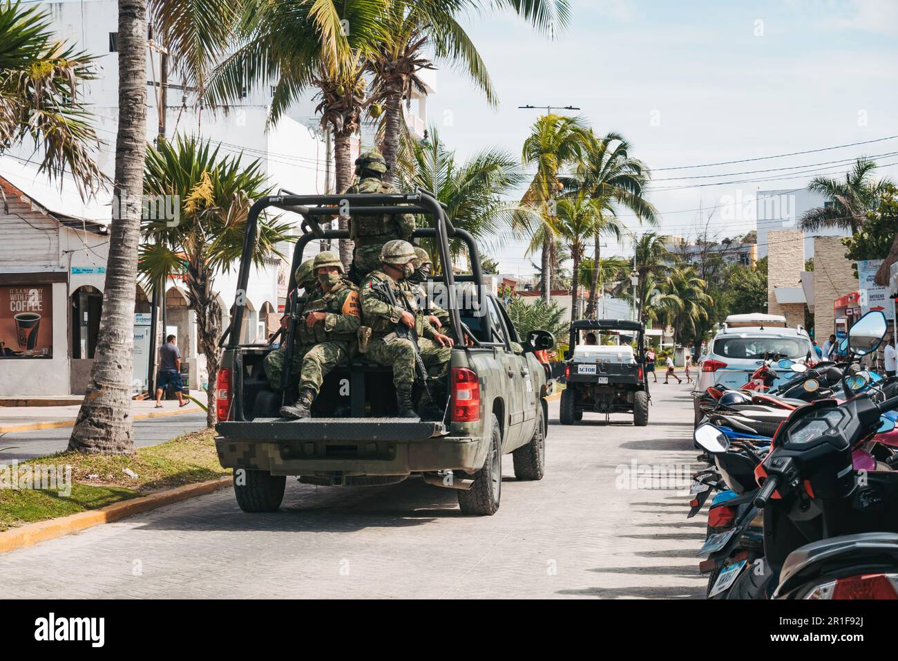a Mexican army Chevrolet patrol truck on Isla Mujeres, Yucatan, Mexico Stock Photo