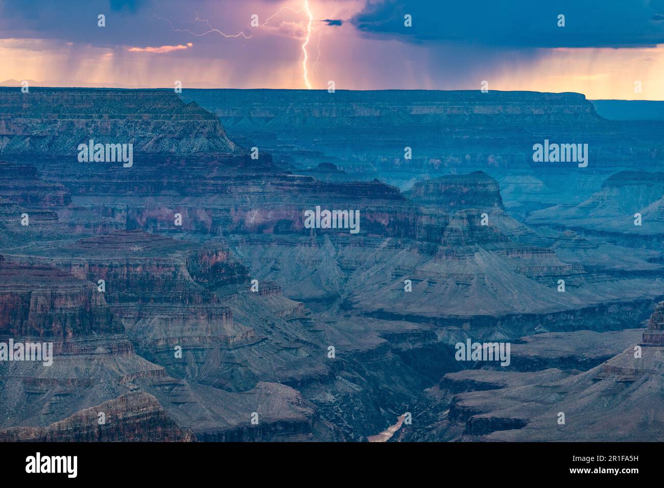 Monsoon storm at sunset, Grand Canyon Stock Photo