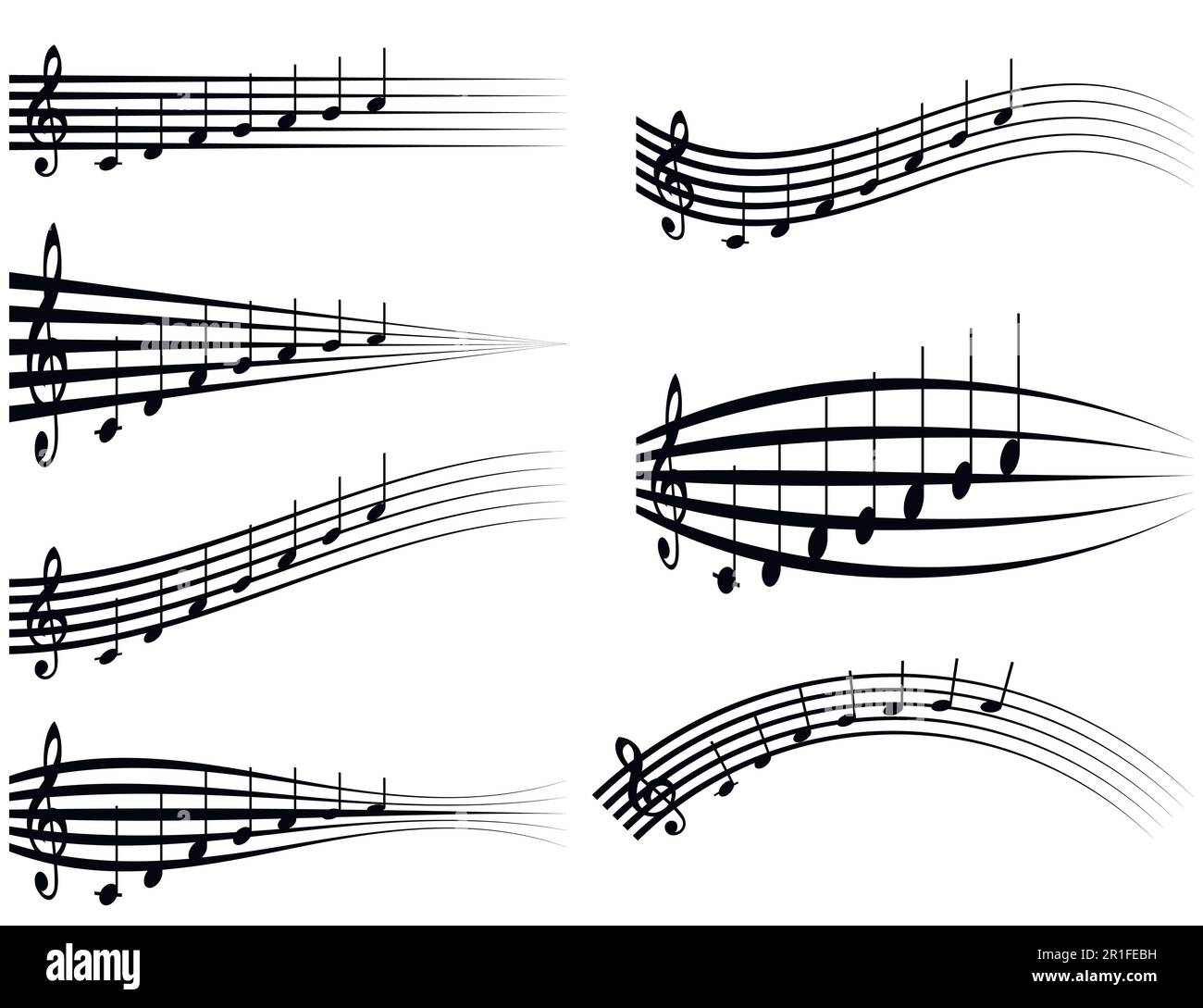 Set musical staff, various musical notes on stave, vector illustration