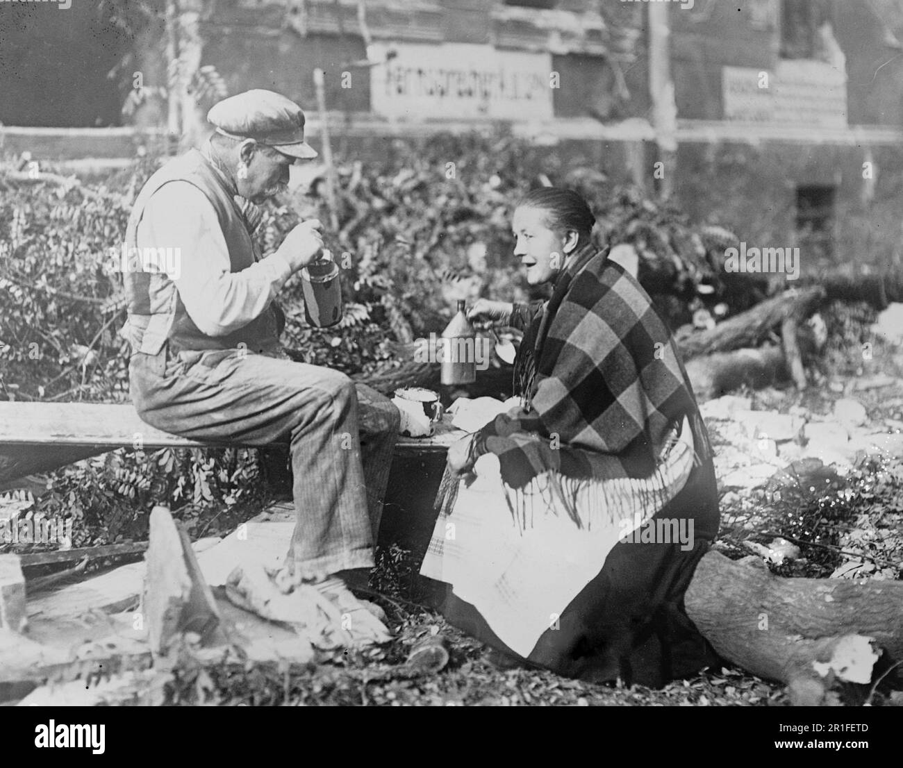 Archival Photo: Elderly German laborer and his wife ca. 1910s Stock Photo