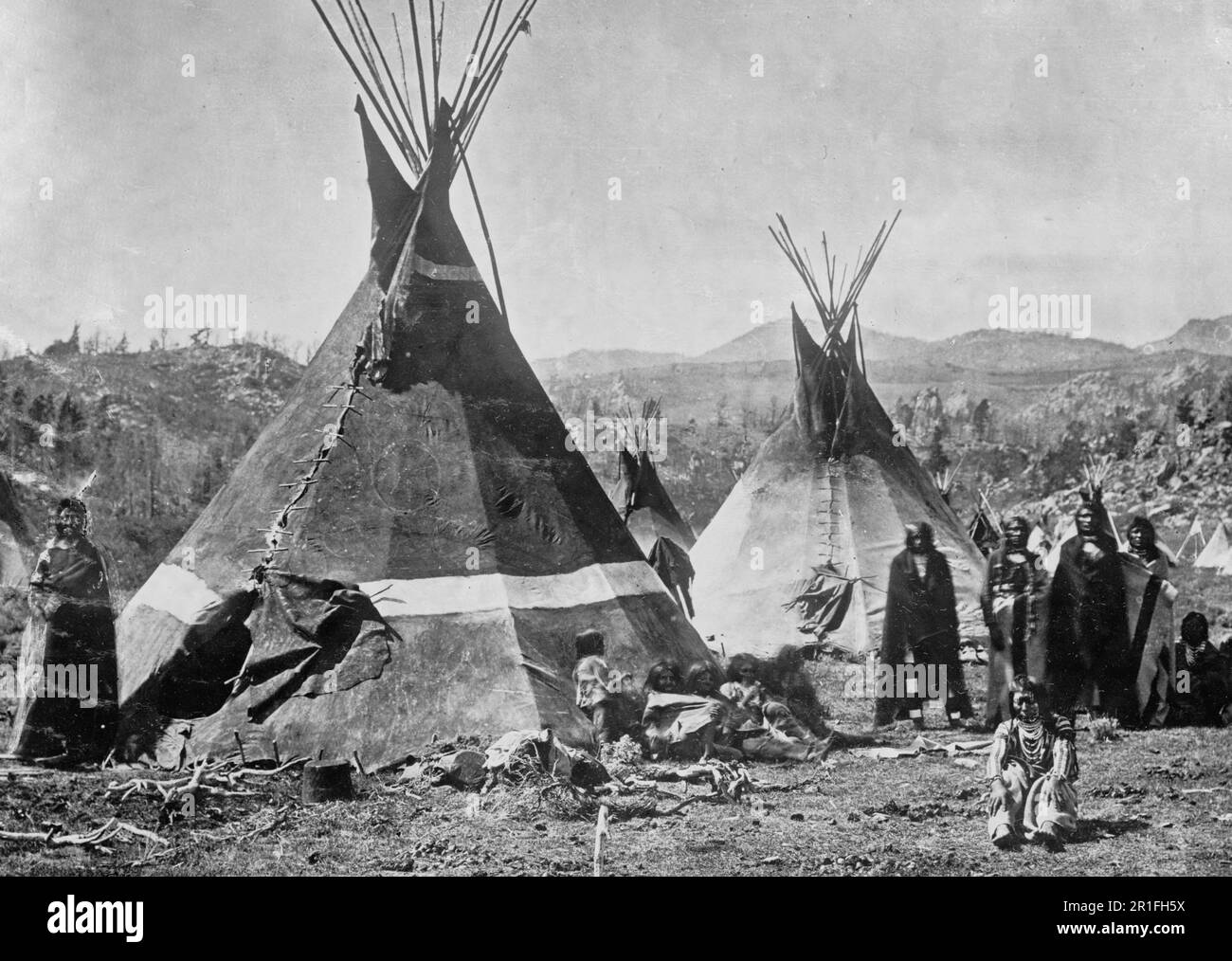 Archival Photo Skin tepees, Shoshone Indian camp ca. 19081919 Stock