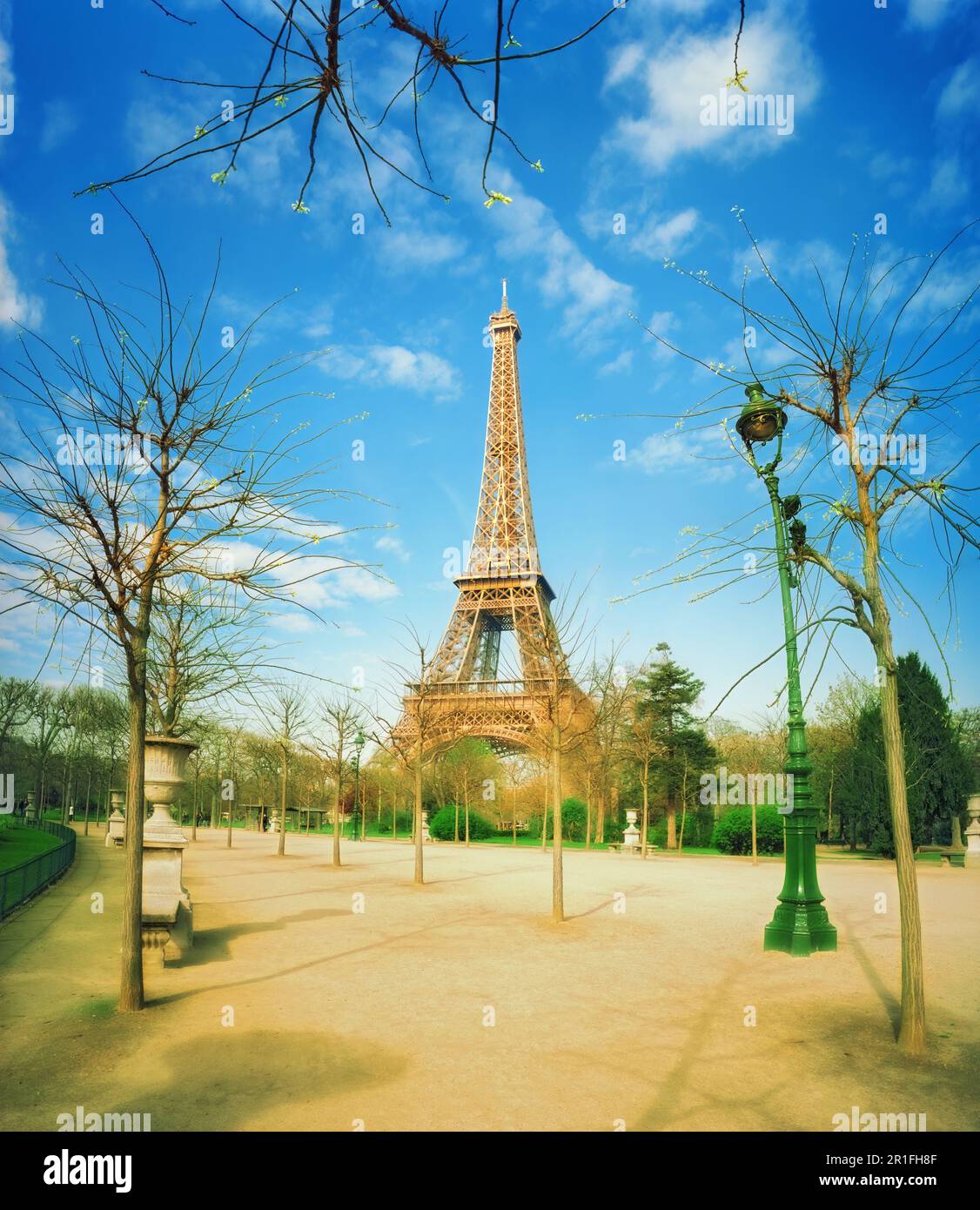 Eiffel Tower, Paris, France, as seen from the Jardin de la Tour Eiffel Stock Photo