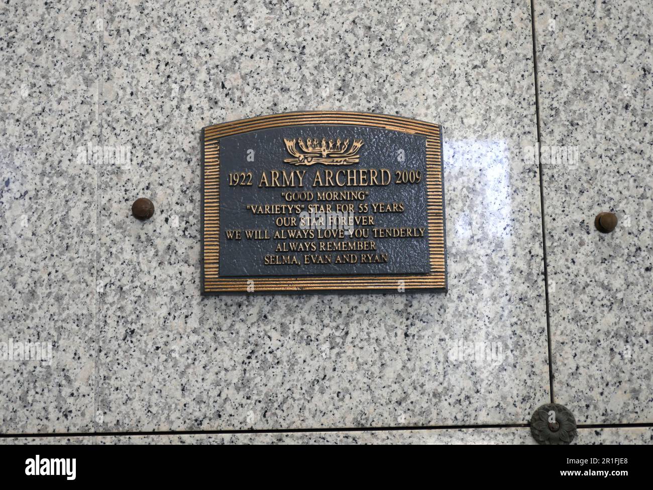 Los Angeles, California, USA 12th May 2023 Journalist Army Archerd Grave in Acacia Gardens at Hillside Memorial Park on May 12, 2023 in Culver City, Los Angeles, California, USA. Photo by Barry King/Alamy Stock Photo Stock Photo