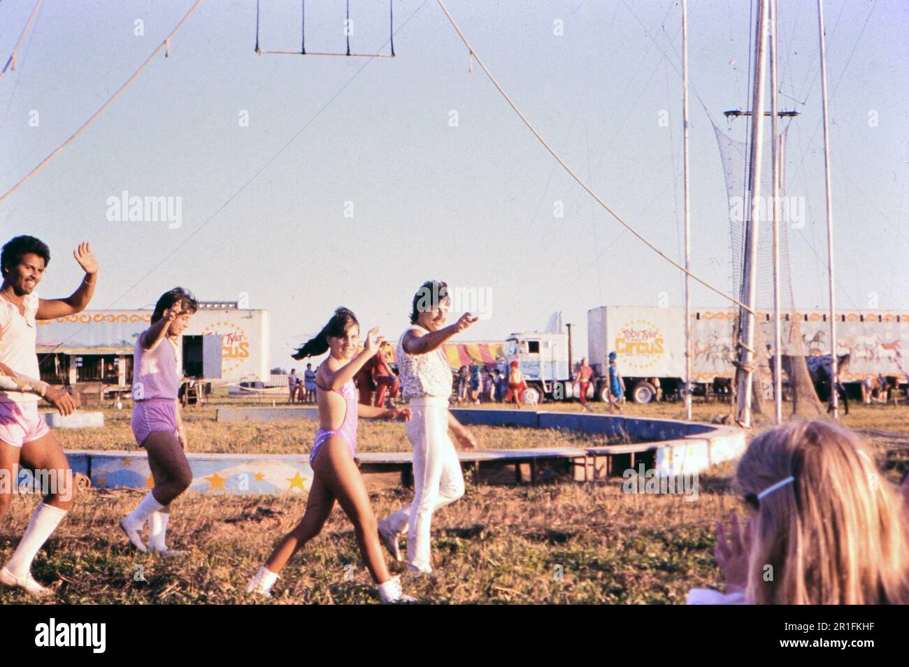 Circus acrobats waving to fans  - Toby Tyler Cirucs ca. 1986 Stock Photo