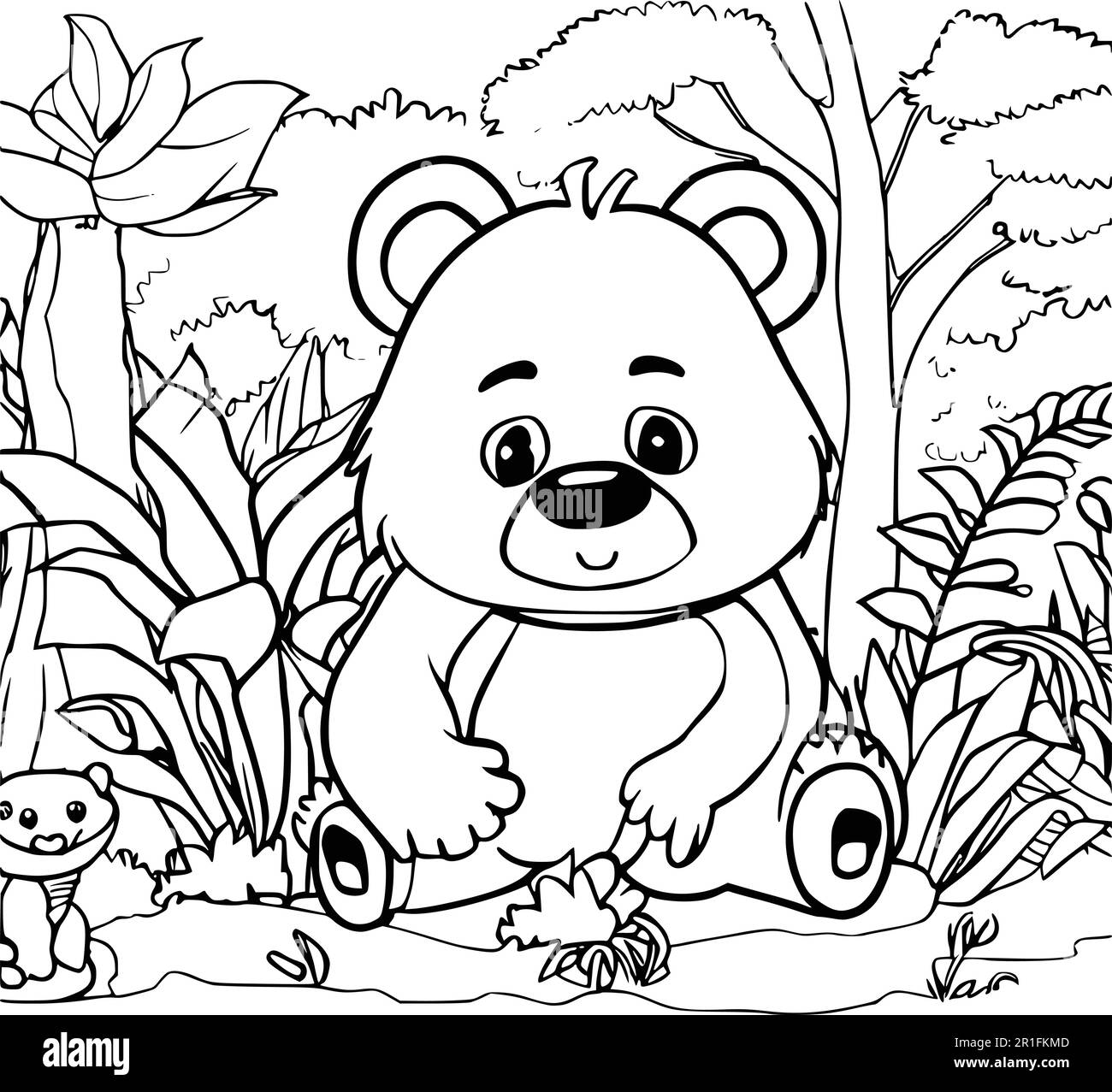Cute Baby Bear in Jungle Coloring Pages for Kids Stock Vector