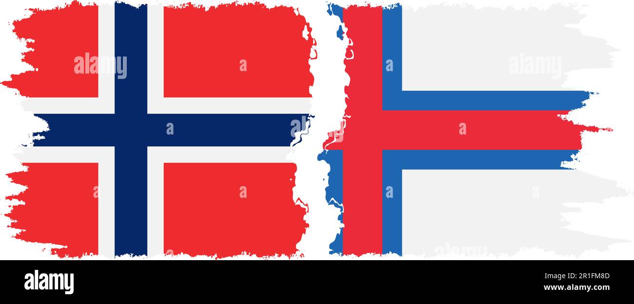 Faroe Islands and Norway grunge flags connection, vector Stock Vector
