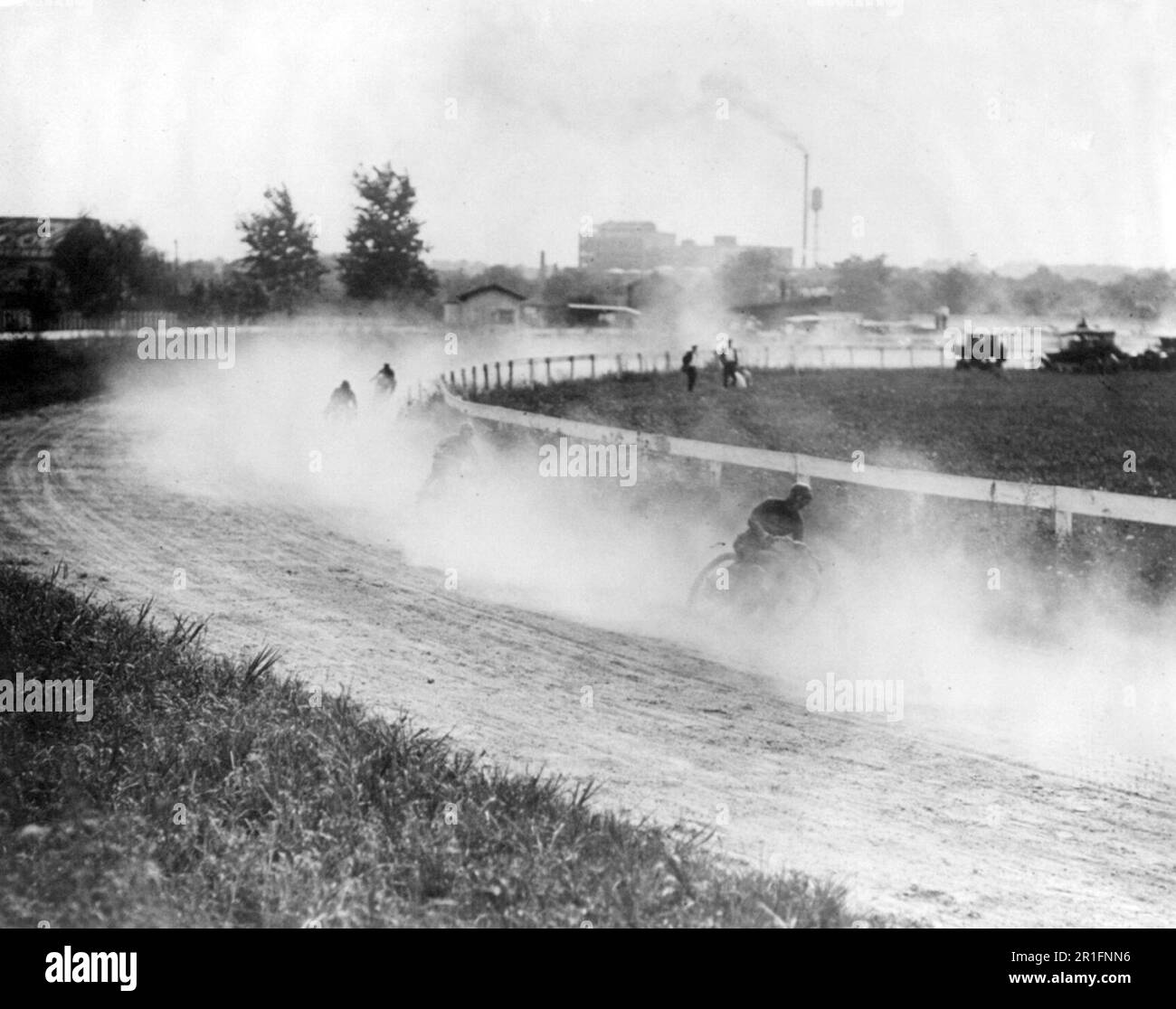 Archival Photo: Early 1900s motorcycle race ca. 1920 Stock Photo