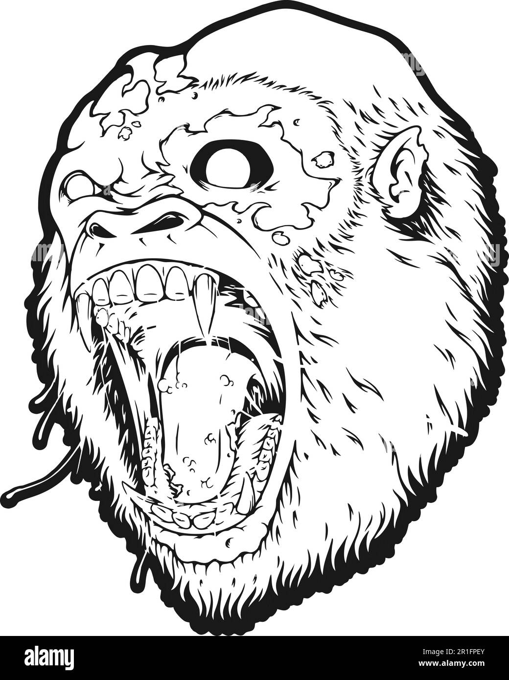 Spooky angry roar monster zombie gorilla logo illustrations monochrome vector illustrations for your work logo, merchandise t-shirt, stickers and labe Stock Vector