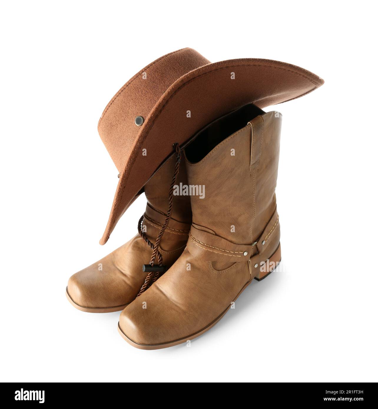 Cowboy hat and boots isolated on white background Stock Photo Alamy