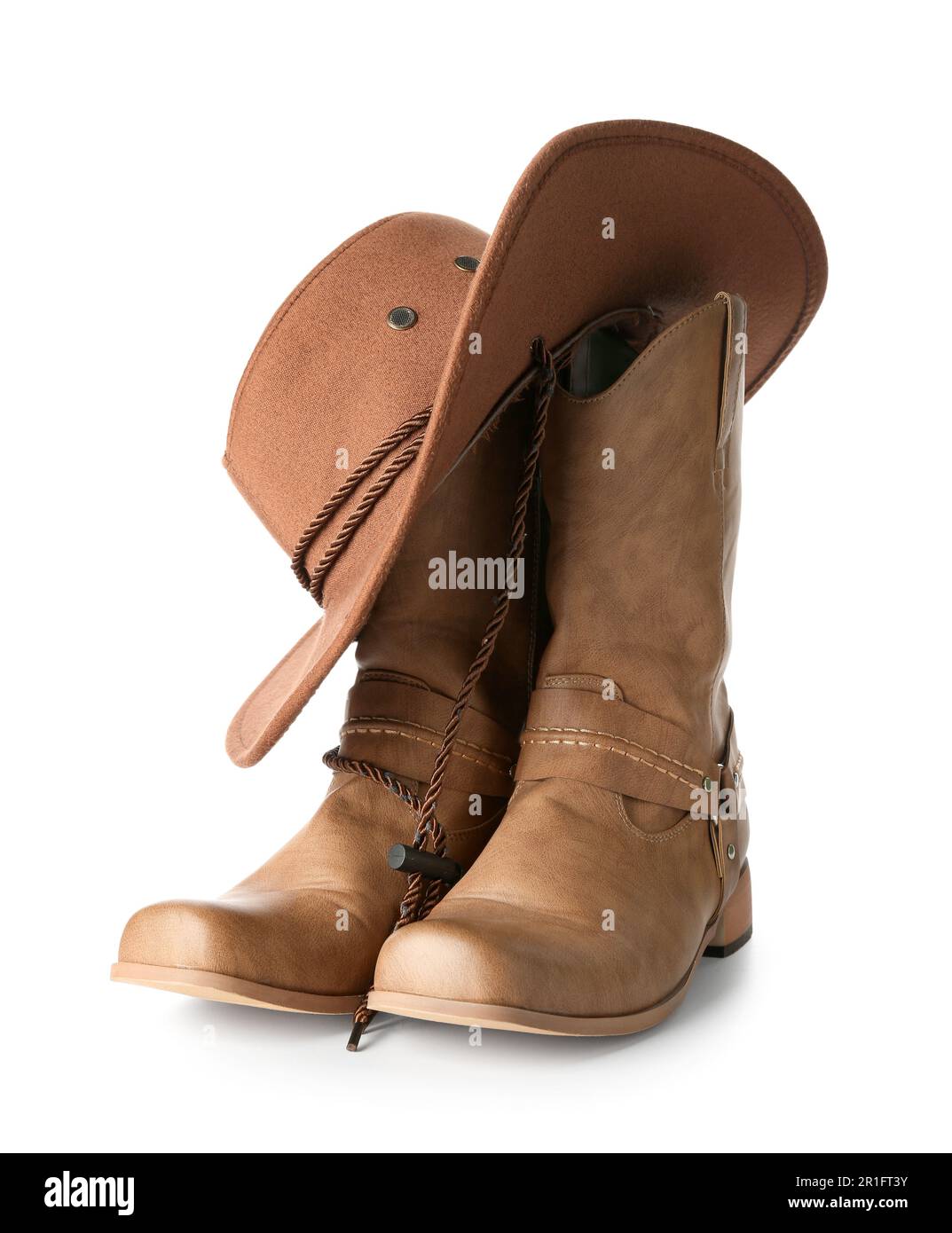Cowboy hat and boots isolated on white background Stock Photo Alamy