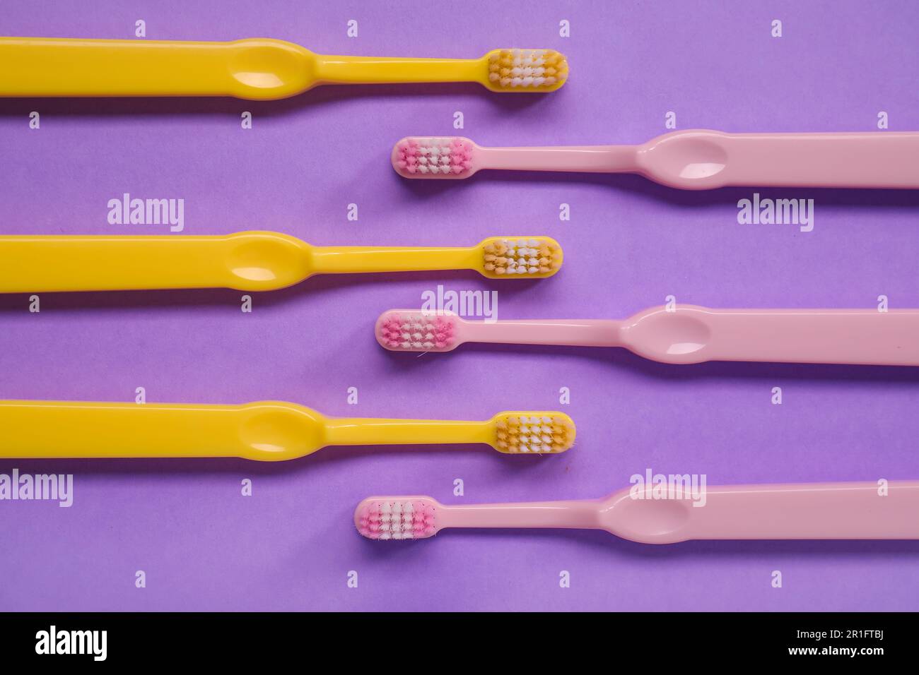 Plastic toothbrushes on lilac background Stock Photo Alamy