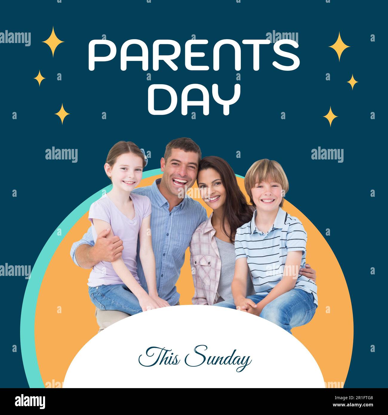 Composition of parents day text over caucasian couple with son and daughter Stock Photo