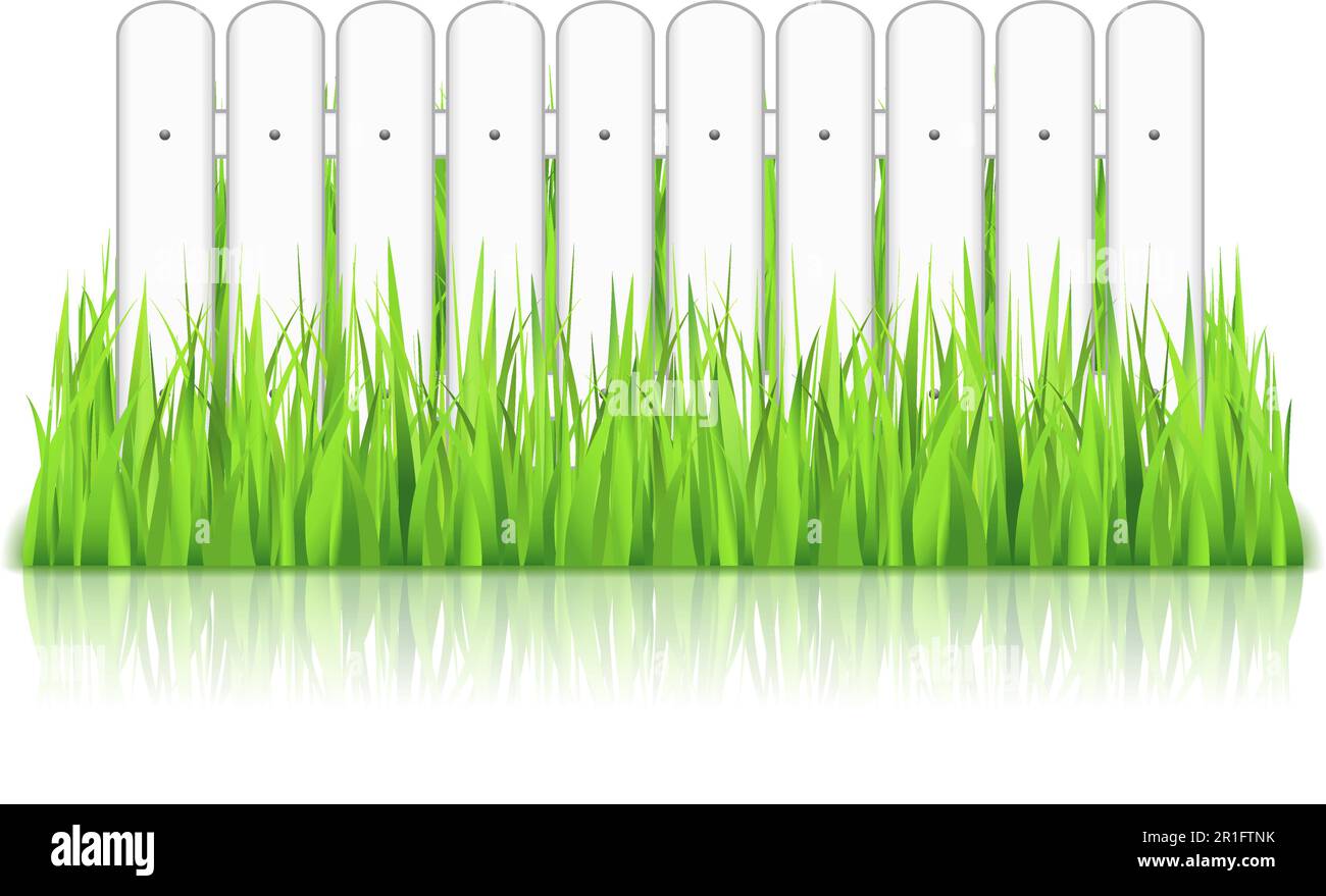 White fence in grass, isolated on white background, vector eps10 illustration Stock Vector