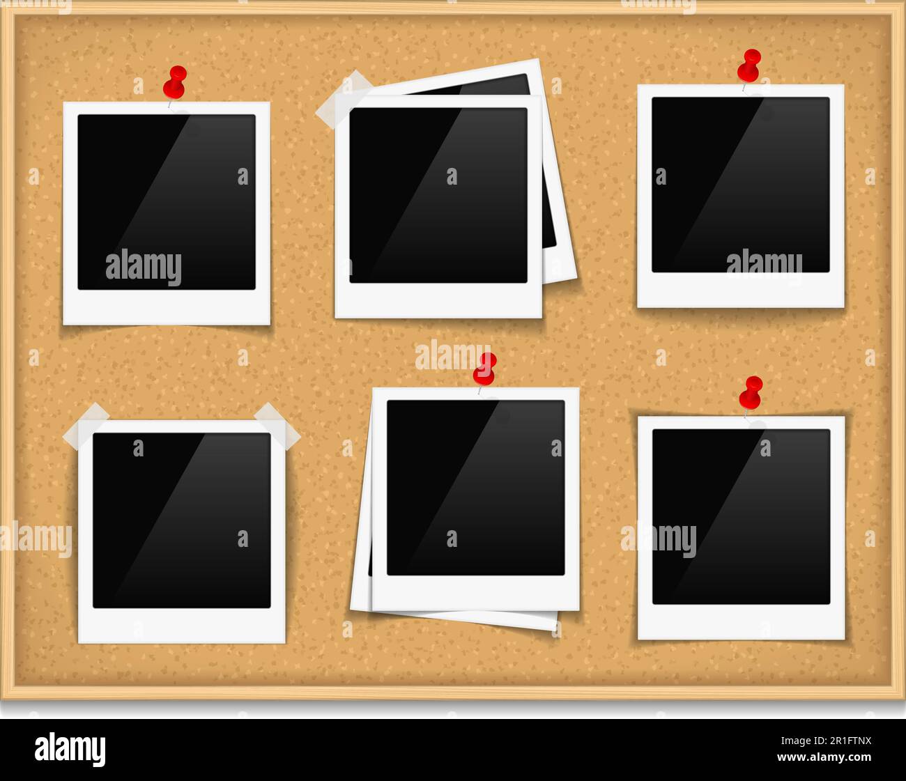 Photo frames on bulletin board, vector eps10 illustration Stock Vector