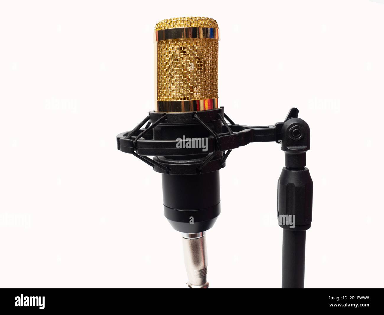 Picture of a black condenser microphone on a white isolated background