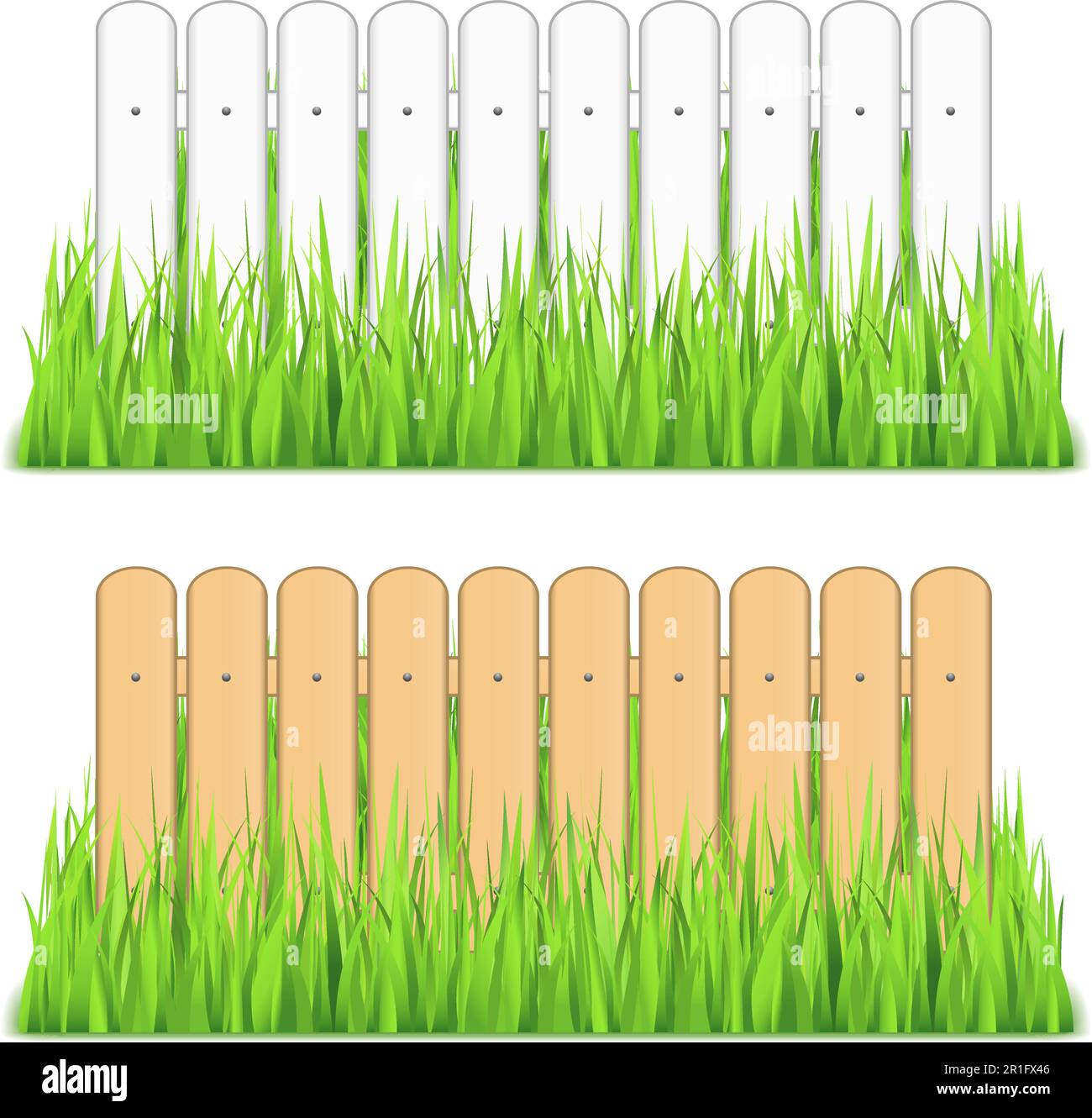 White and brown fences in grass, vector eps10 illustration Stock Vector