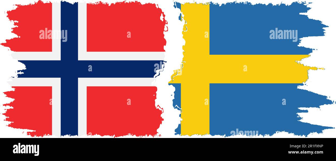 Sweden and Norway grunge flags connection, vector Stock Vector